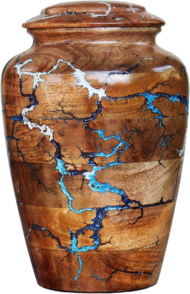 Fractal Wood Burning Turn Wooden Urns for Human Ashes or Pet Ashes -  Thunder Storm Design Cremation Urn | Threaded Lid Opening Urns for Ashes  Adult ...