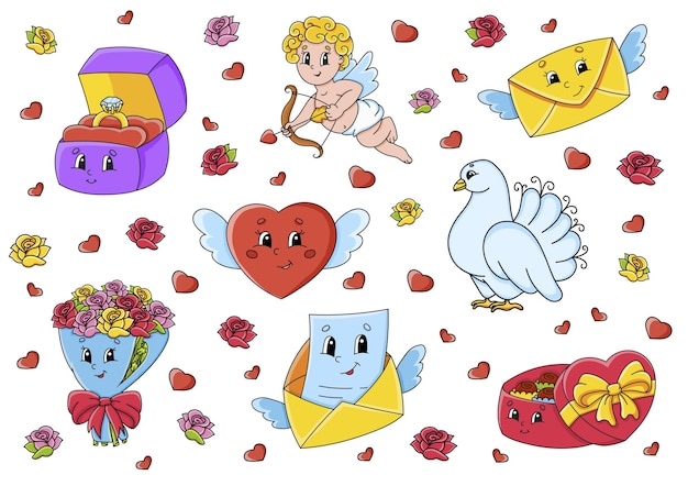 Premium Vector | Set of cute cartoon characters Valentines Day clipart