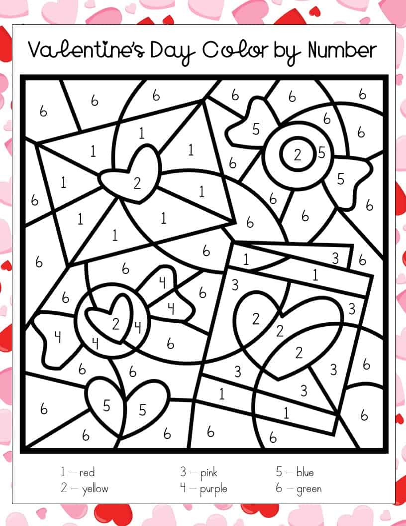 valentine color by number printables