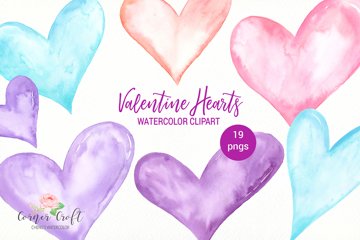 Watercolor Valentine Hearts Clipart (52056)