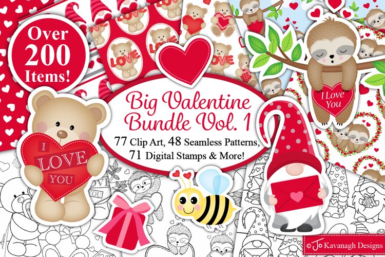 Valentines Day Bundle, Valentine Clipart, Valentine Pattern