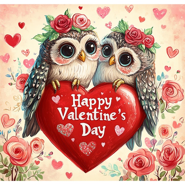 Happy Valentines Day Owl Digital Paper JPEG File | Premium AI ...