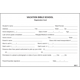 VBS REGISTRATION CARD