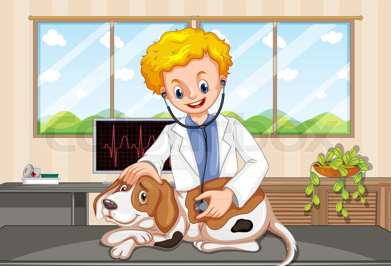 Vet and Dog at Clinic illustration | Colourbox