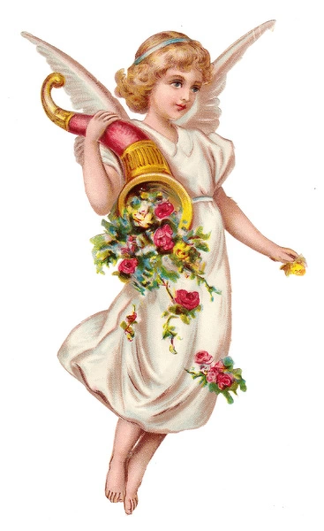 Photo Mug of Angel with cornucopia of flowers on a Victorian scrap