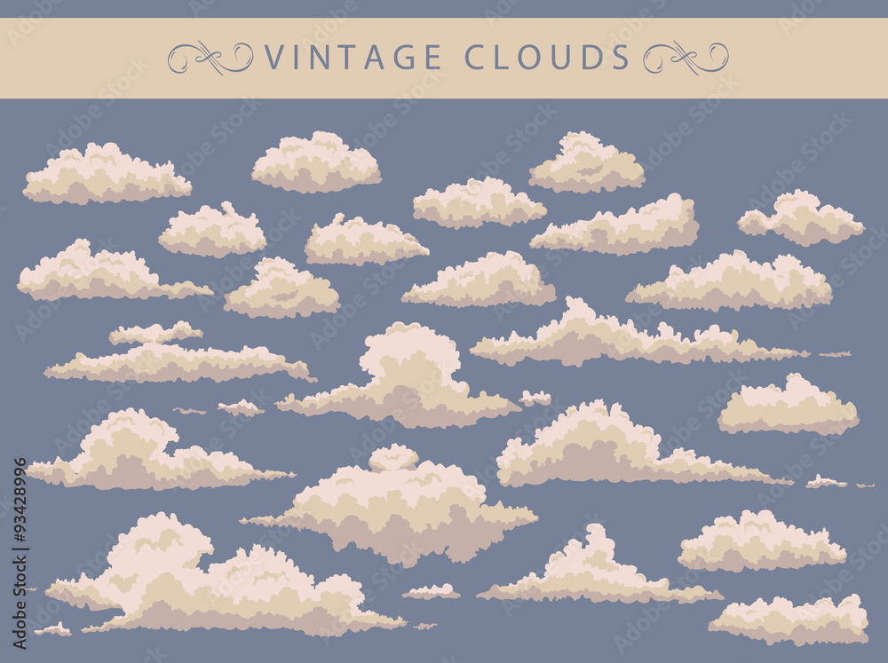 Stock-Vektorgrafik „set of vintage clouds on a blue background ...