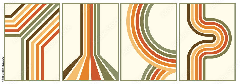 Poster, Wandbilder retro vintage 70s style stripes background poster lines,  60x21.2 cm