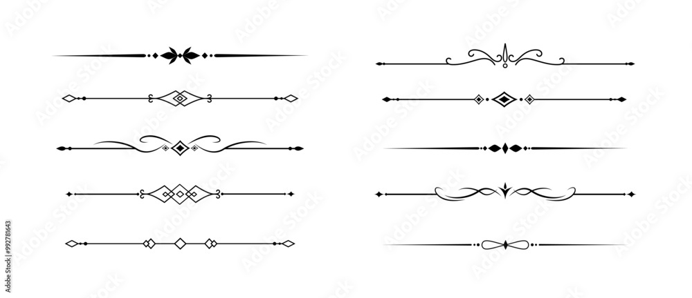 Poster, Wandbilder Set of Vintage decorative lines, 50x21.6 cm