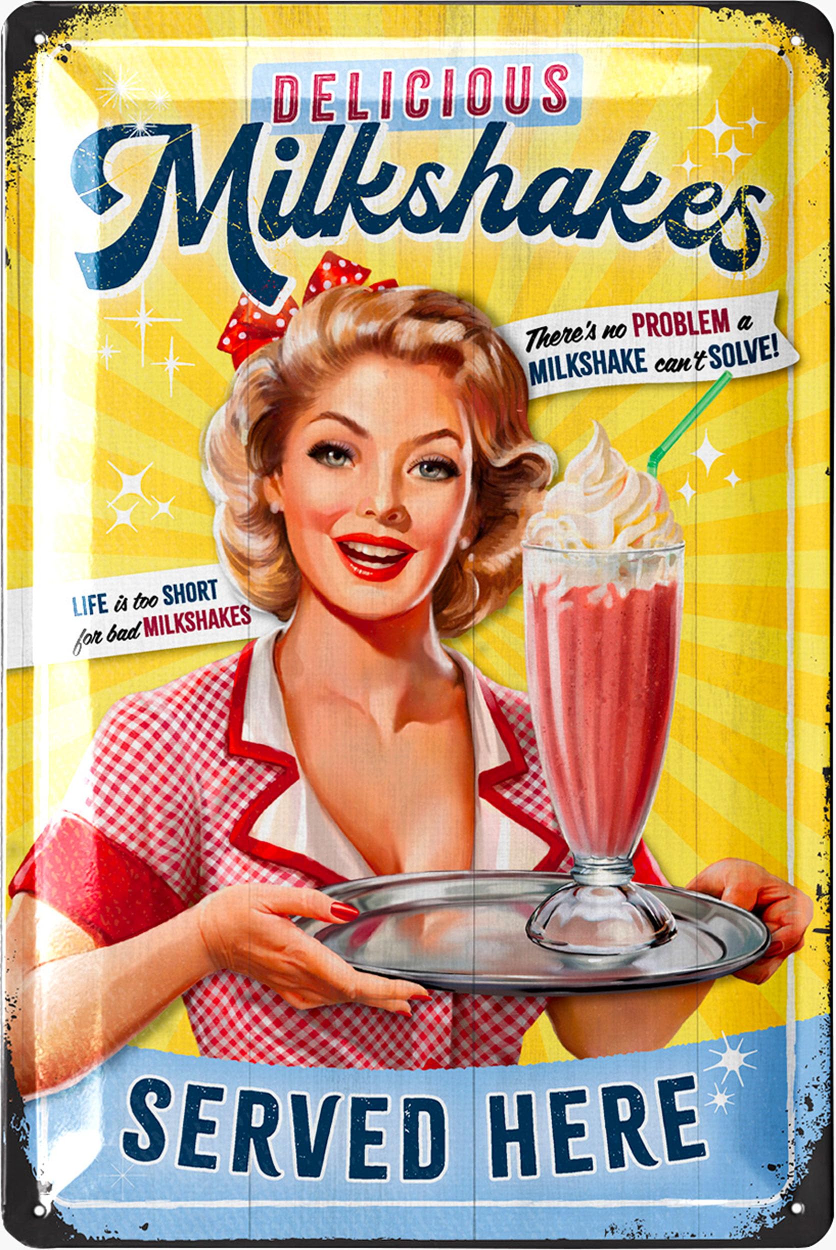 Amazon.de: LANOLU Retro Blechschild Küche MILKSHAKE - Vintage Küchen Schild  - US DINER retro Deko - Metallschild für Milkshake und Cupcake Liebhaber,  ...