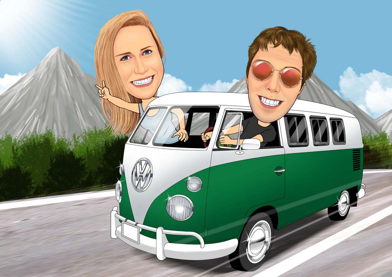vw bus karikatur