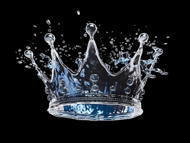 Crown with water splash isolated on black background 3d render ...