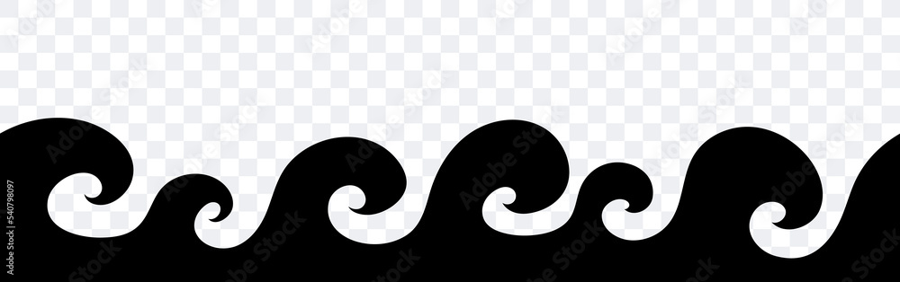 Wave silhouette. Sea waves seamless border. Waves on a transparent ...