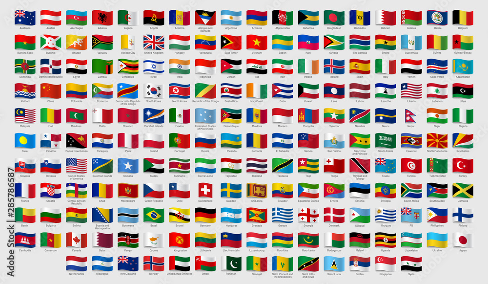 Poster, Wandbilder World national waving flags, 40x22.2 cm
