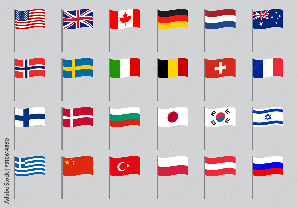Stock-Vektorgrafik „Flag icon set. Waving flags of different ...