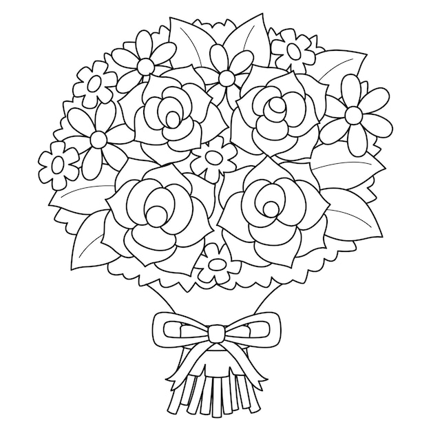 Premium Vector | Wedding Flower Bouquet Isolated Coloring Page
