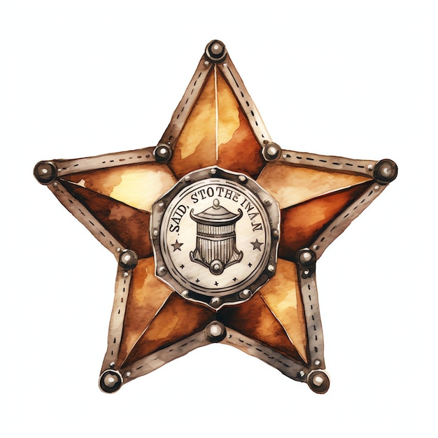 Watercolor Sheriff badge western wild west cowboy desert ...