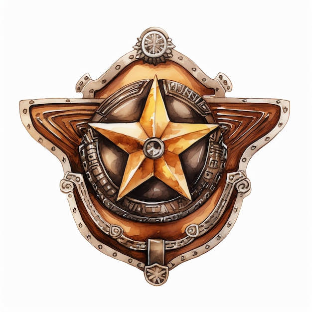 Watercolor Sheriff badge western wild west cowboy desert ...