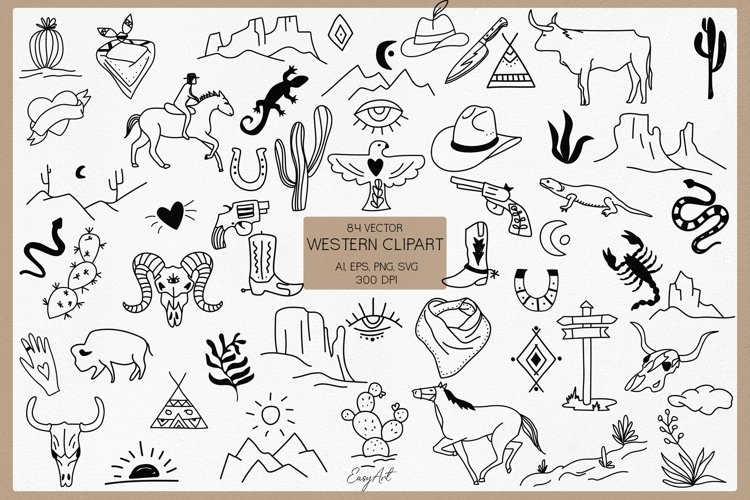 Wild West Clipart, Black Western SVG, Skull Bull Clipart