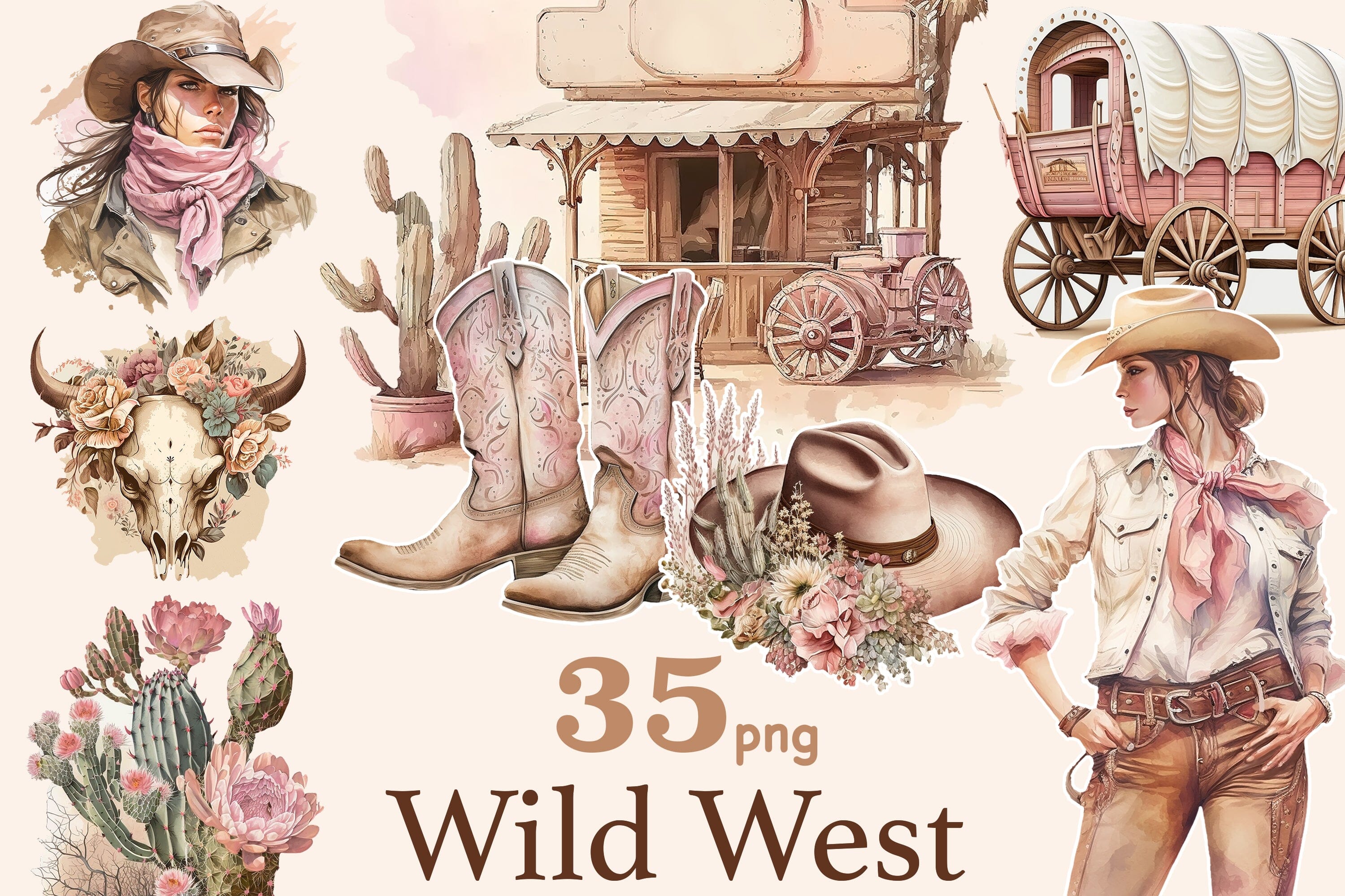 Western Girl Clipart | Wild West Illustration - So Fontsy