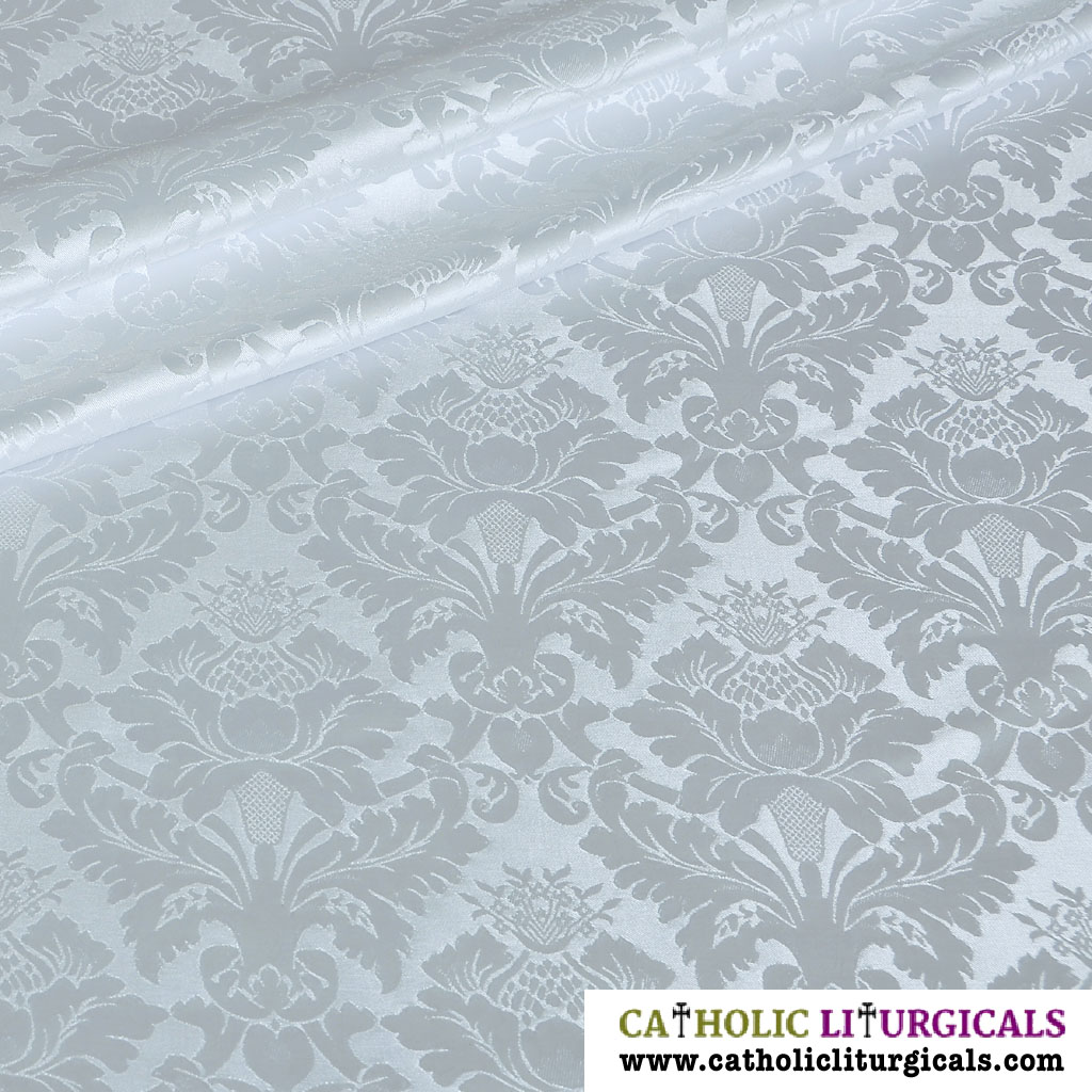 White / Ivory Damask Fabric - White / Ivory Church Damask Fabric