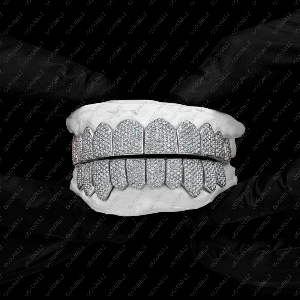 White Gold Handset Diamond Honeycomb Zig Zag Grillz