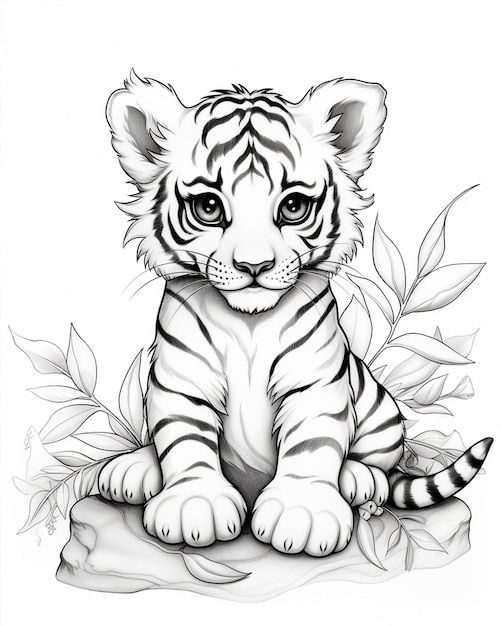 Cute Little White Tiger Coloring Page | Premium AI-generated image