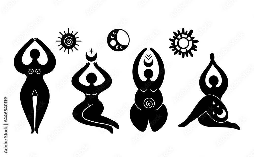 Mystical celestial and solar goddess isolated cliparts bundle ...