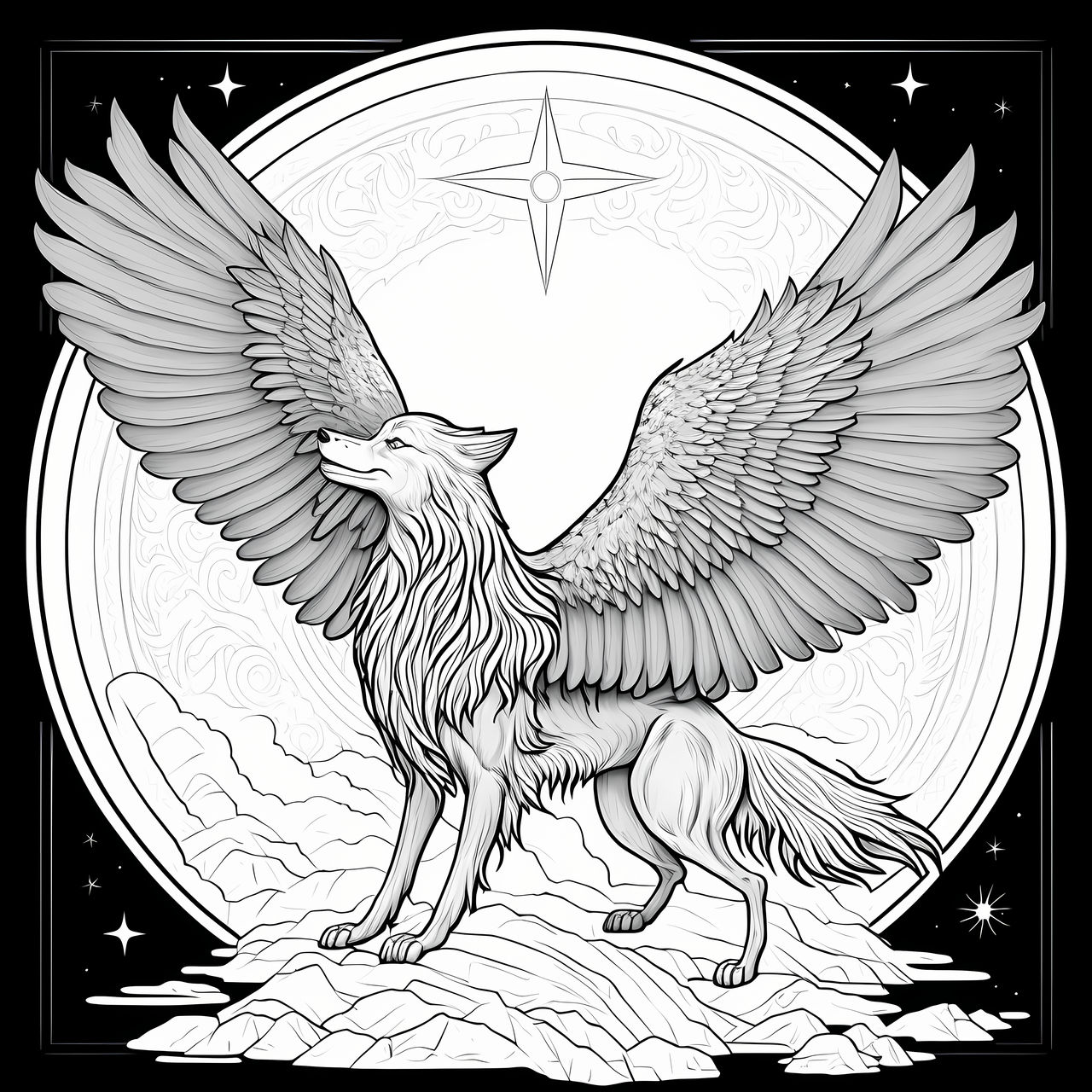Coloring book page - Winged wolf at full moon by PM-Artistic on ...