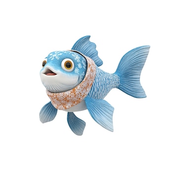 Cartoon Fish with a Winter Scarf | Premium AI-generated PSD