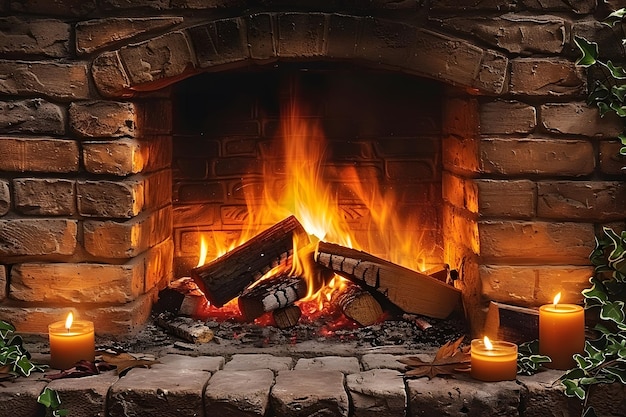 Cozy Winter Fireplace with Burning Logs for Seasonal Home ...