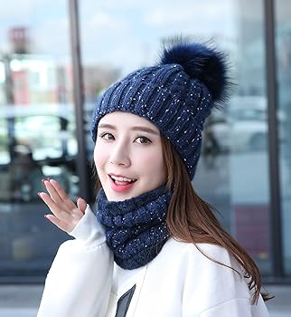 Home Prefer Womens Winter Beanie Hat Scarf Set Warm Fuzzy Knit Hat Neck  Scarves, B-navy blue. : Amazon.de: Fashion
