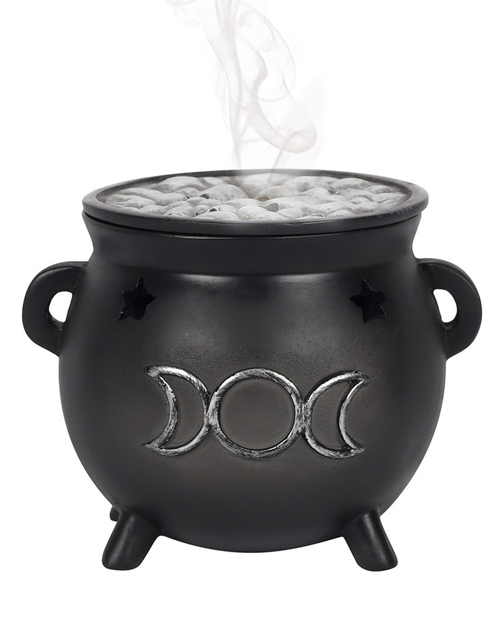 Witch Cauldron With Triple Moon Incense Cone Holder