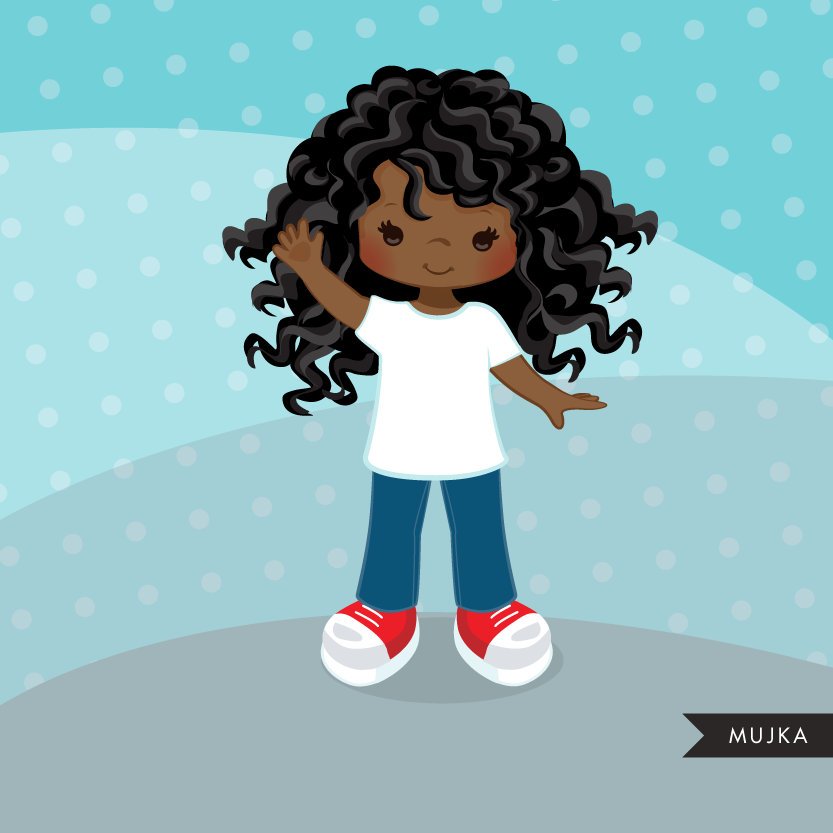 Little girl clipart graphics, curly haired friends – MUJKA CLIPARTS