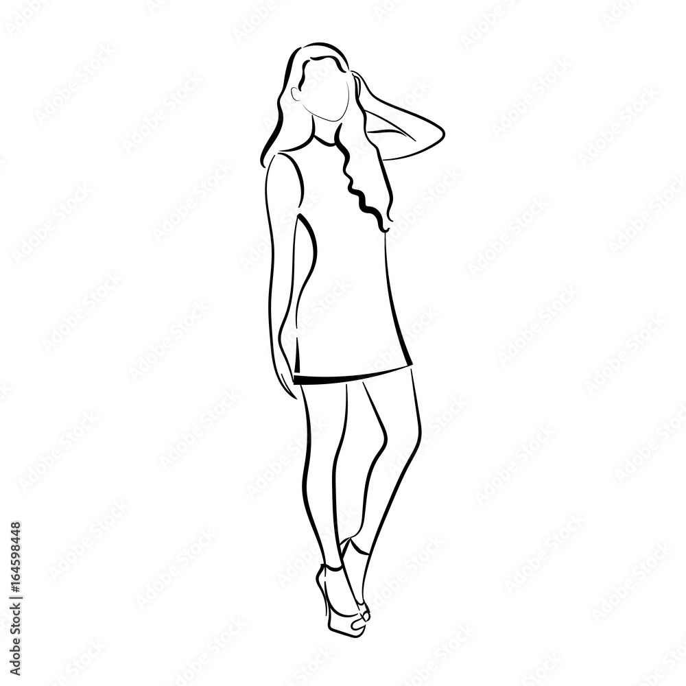 Outline drawing thin, curved lines, Girl, young woman. Stock ...