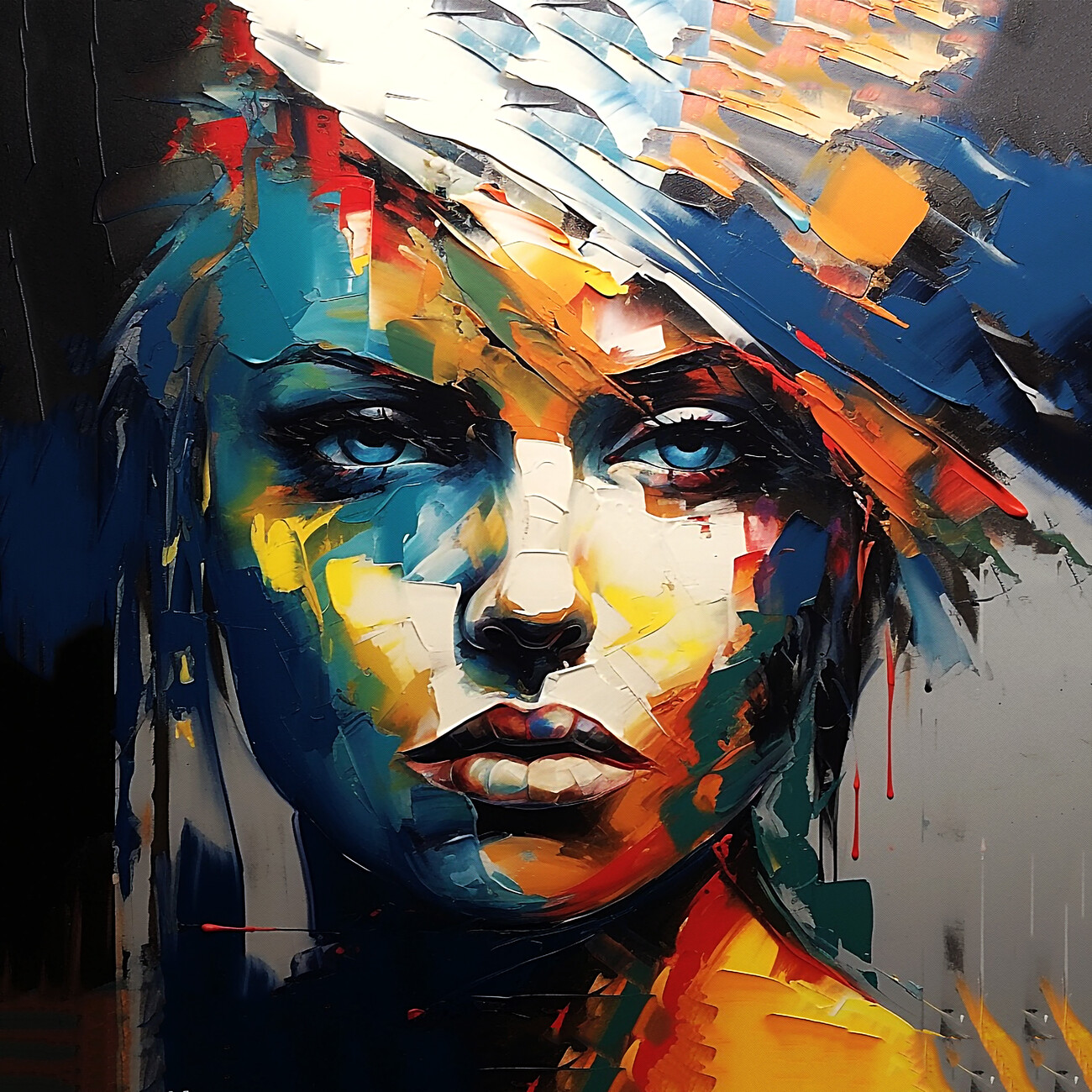 Kunstdruck Abstract women painting, thick pigment, for reception ...