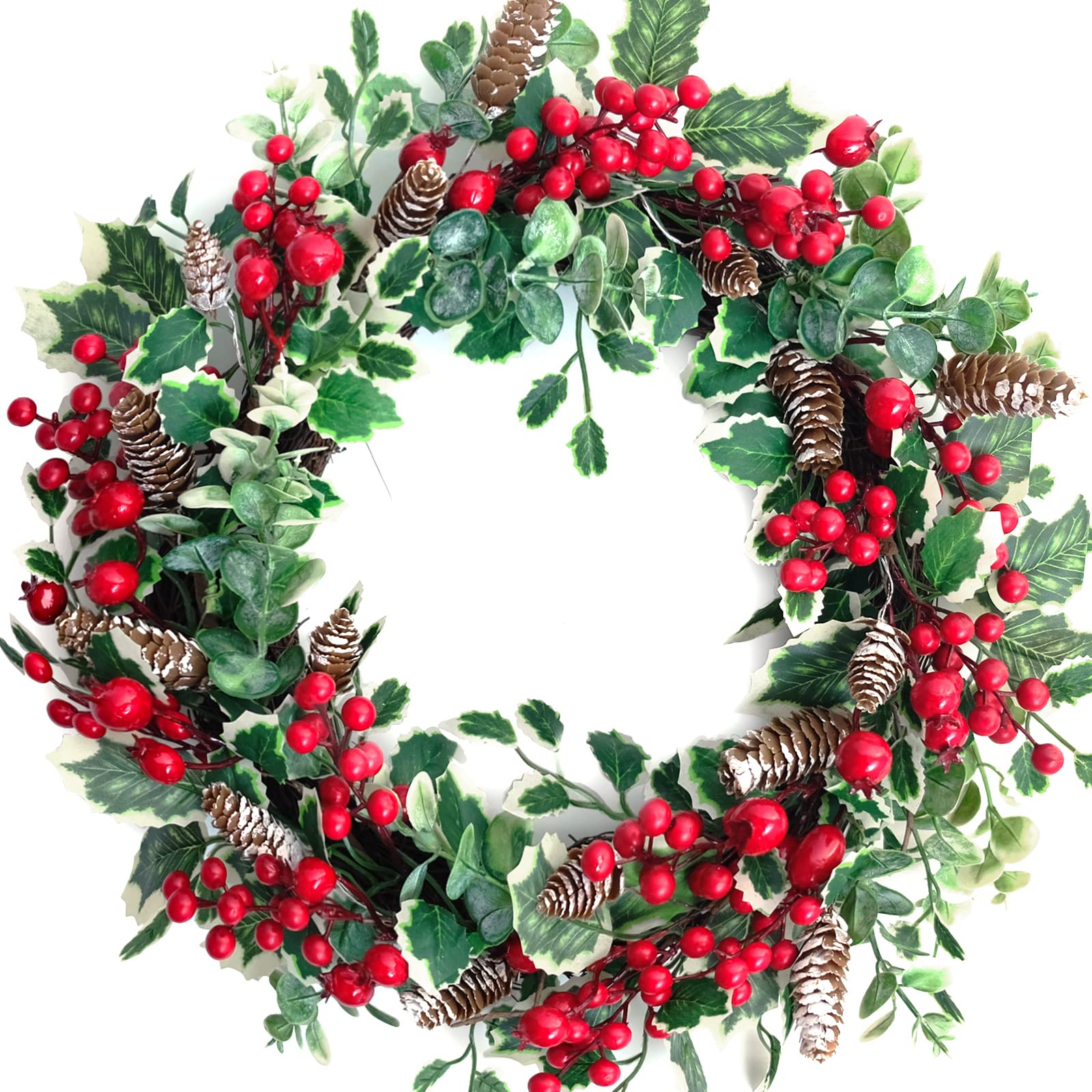 Floribus 18 Inch Holly Berry Wreath with Pine Cones, Christmas Wreath for  Front Door, Evergreen Winter Holiday Wreath, Green Holly Wreath for Front  ...