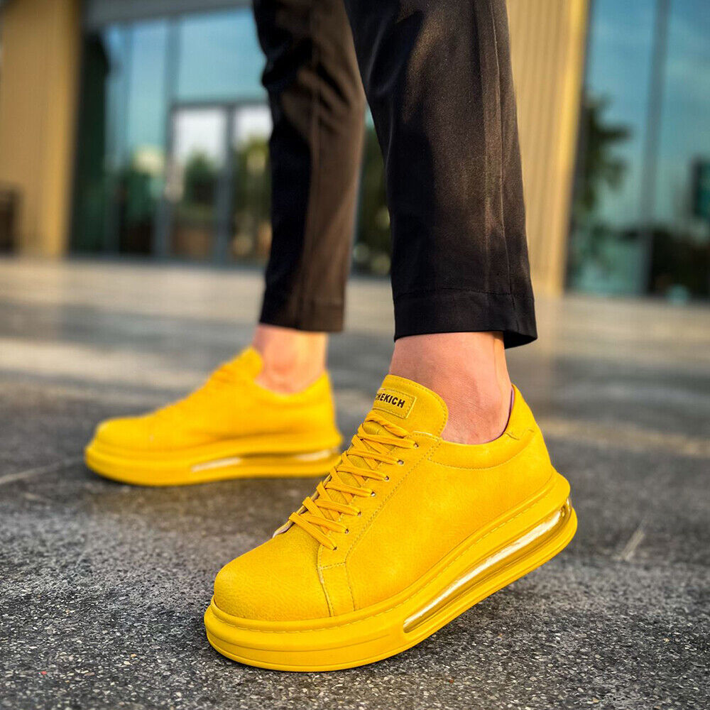 Mens Sneakers Yellow Air High Sole Trainers Cushion Comfort Daily Casual  Shoes