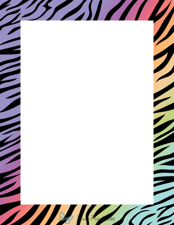 Printable Gradient Rainbow Zebra Print Page Border