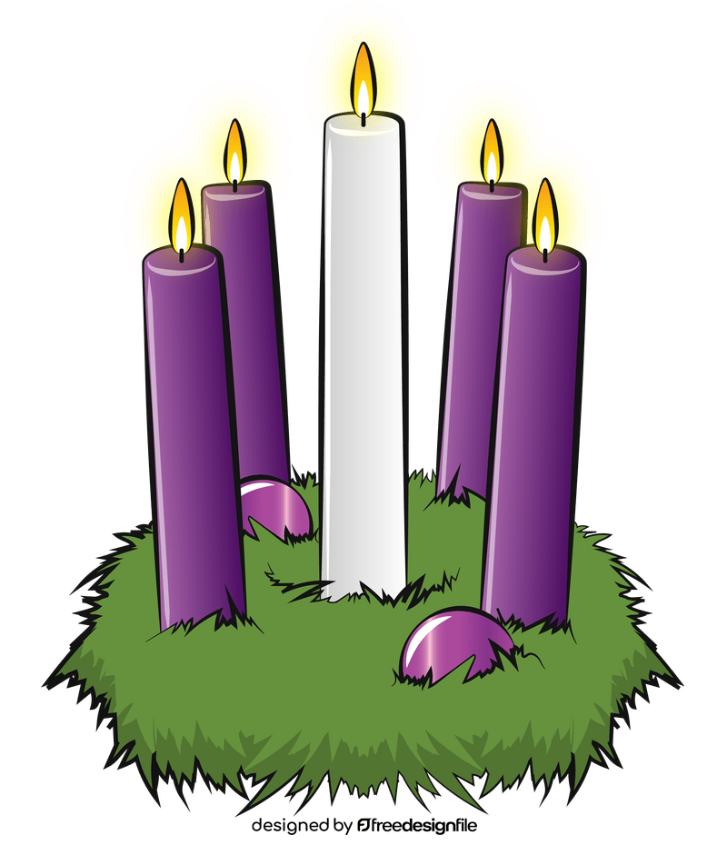 Advent Wreath Illustration with Lit Purple and White Candles