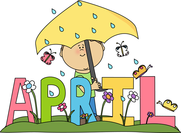 April Showers Clipart: Child with Umbrella and Spring Flowers