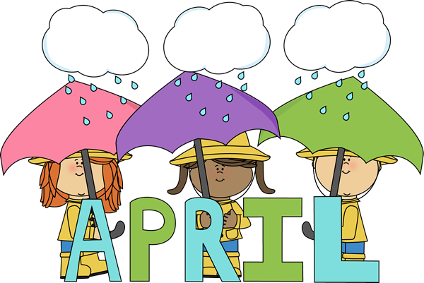 April Showers Illustration: Kids with Umbrellas and Rain Clouds