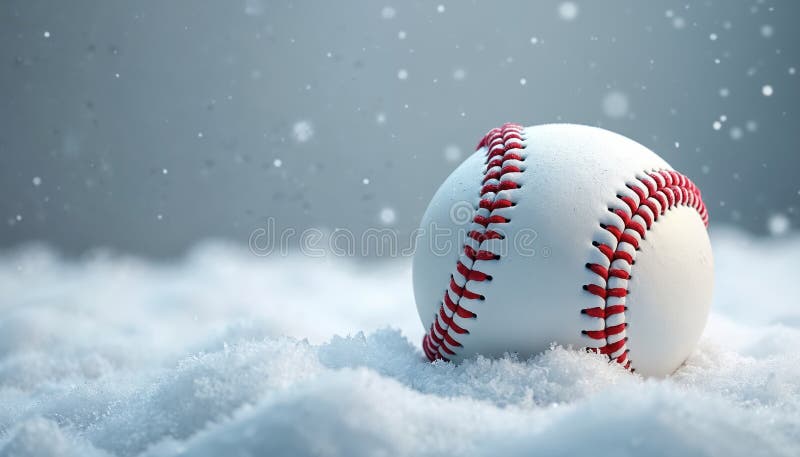 Winter Baseball: Ball Resting in Fresh Snow