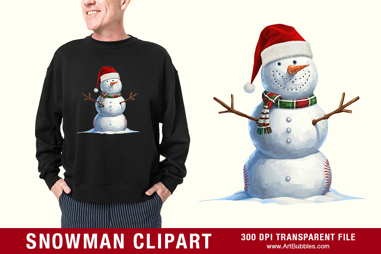 Baseball Snowman Christmas Clipart - Holiday Sports Design
