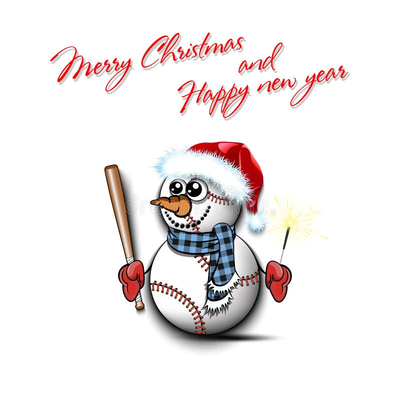 Baseball Snowman Holiday Greeting Card with Bat and Sparkler