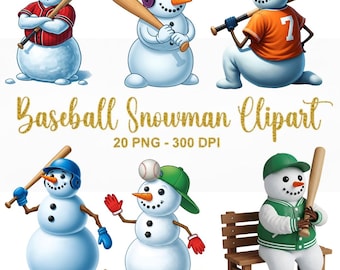 Baseball Snowman Clipart - Winter Sports Illustrations