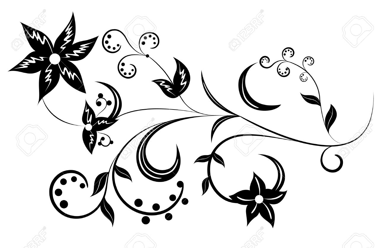 Elegant Black and White Floral Swirl Vector Design