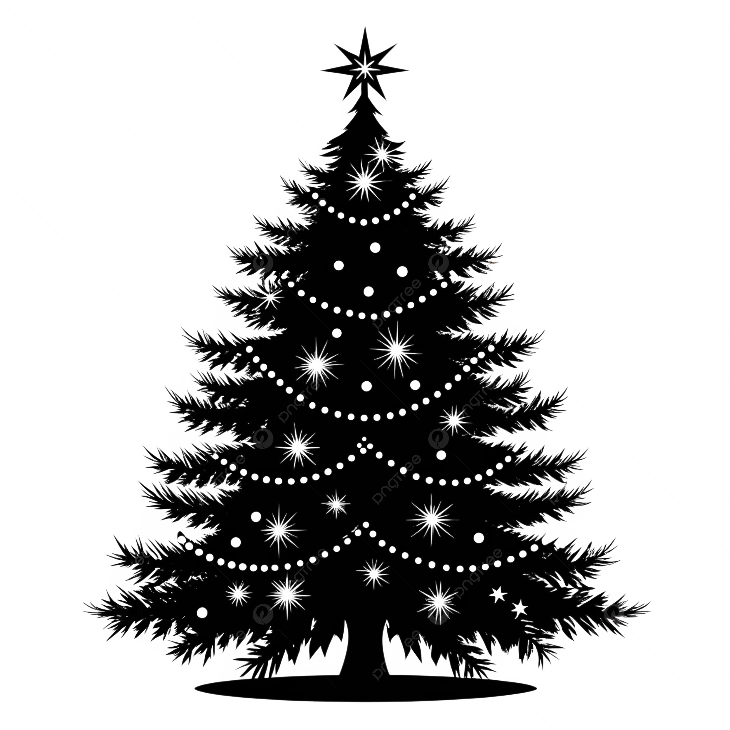 Black and White Sketch Style Christmas Tree with Star Topper