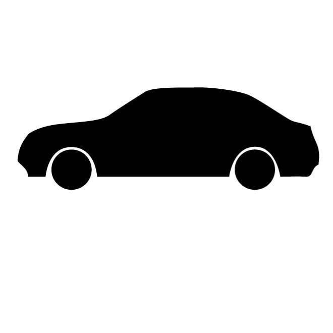 Black silhouette of a sedan car side profile on white background