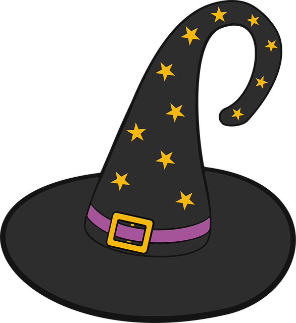 Spooky Witch Hat Illustration with Stars and Buckle