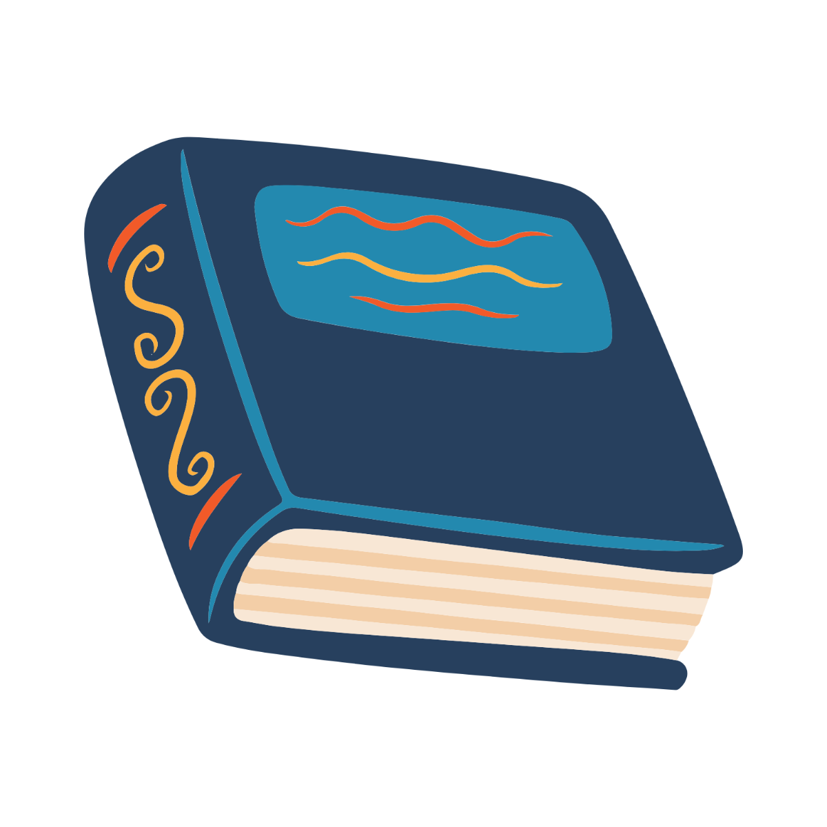 Decorative Blue Hardcover Book Illustration with Swirls